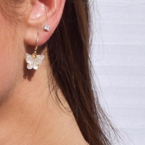 Gorgeous white/pink butterfly dangle earring set new - Picture 3 of 5